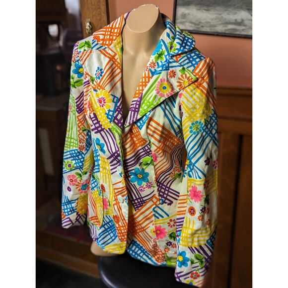 Vintage 1970s Gregg Draddy Psychedelic Dayglow Floral Hawaiian Suit Jacket Sz S - Picture 2 of 7
